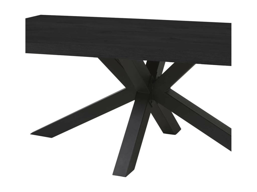Meublita - Rectangular Table 230cm Black Wood Look Black Metal Star Base
