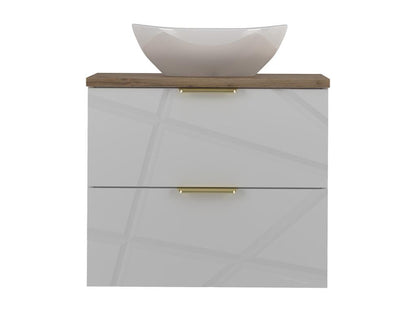 Meublita White and Wood 60cm Single Sink Vanity Unit and Tall Cabinet