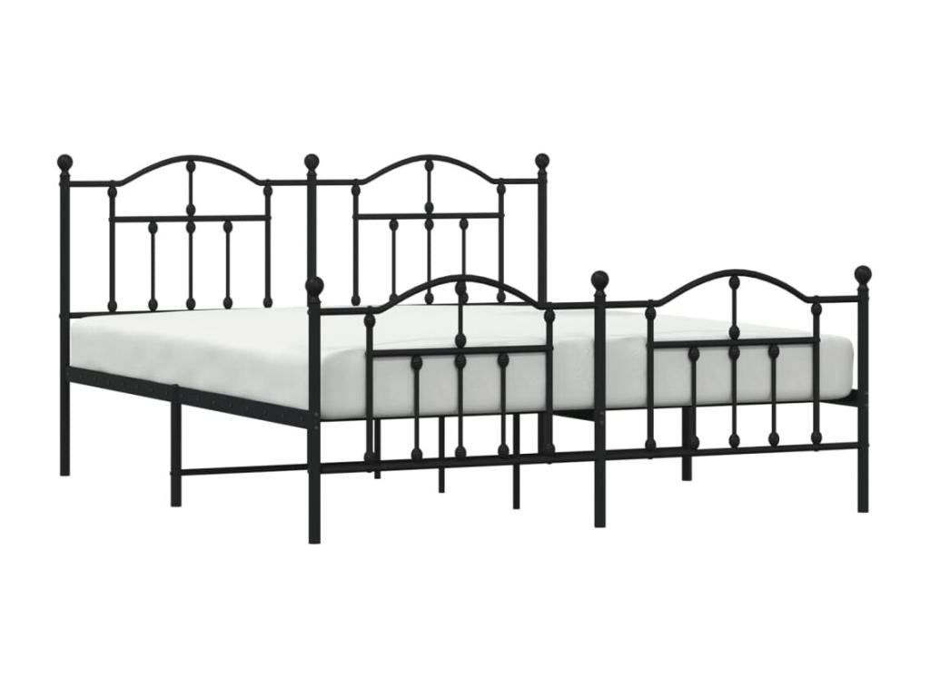 Black metal bed frame with headboard and footboard, 183x213