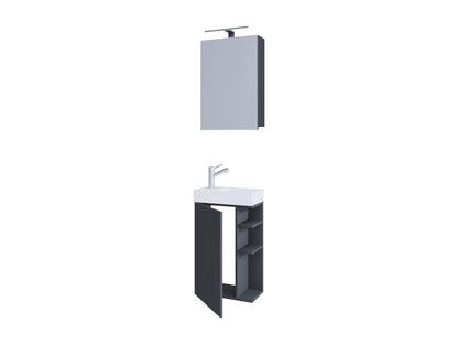 Meublita 3-piece bathroom furniture set: guest toilet, guest bathroom sink, small narrow vanity unit, anthracite