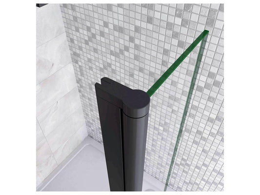 Single pivoting panel 40x200cm for walk-in shower enclosure, black 8mm glass, 180° pivoting return, anti-limescale glass