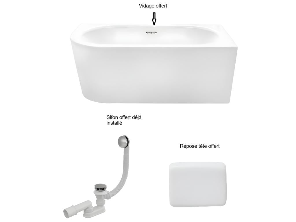 Corner bathtub, white, Meublita siphon and drain included, headrest - Meublita S CLASS - RIGHT - 170x75 cm