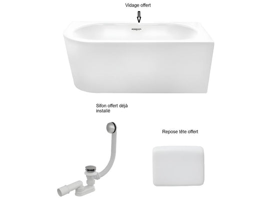 Corner bathtub, white, Meublita siphon and drain included, headrest - Meublita S CLASS - RIGHT - 170x75 cm