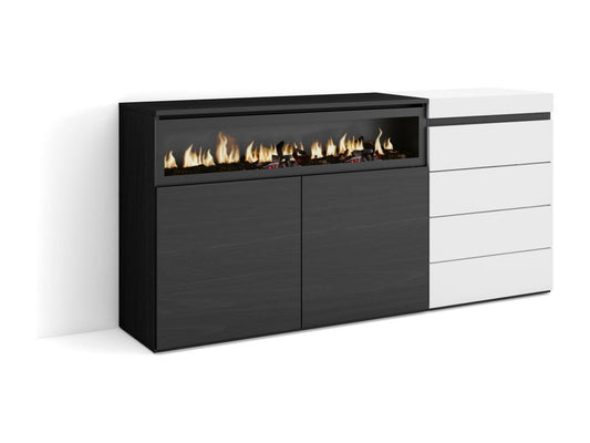 Sideboard 135x57x75 cm Bedroom Room Electric Fireplace Chest of Drawers White Buffet