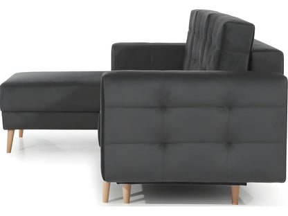 Meublita VELOURS convertible corner sofa - in quality fabric, 5-seater, anthracite grey, left-hand corner (as seen from the front)