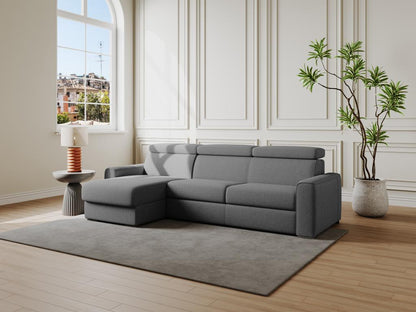Reversible corner sofa bed in grey fabric - 160 cm sleeping area - 18 cm mattress - Meublita