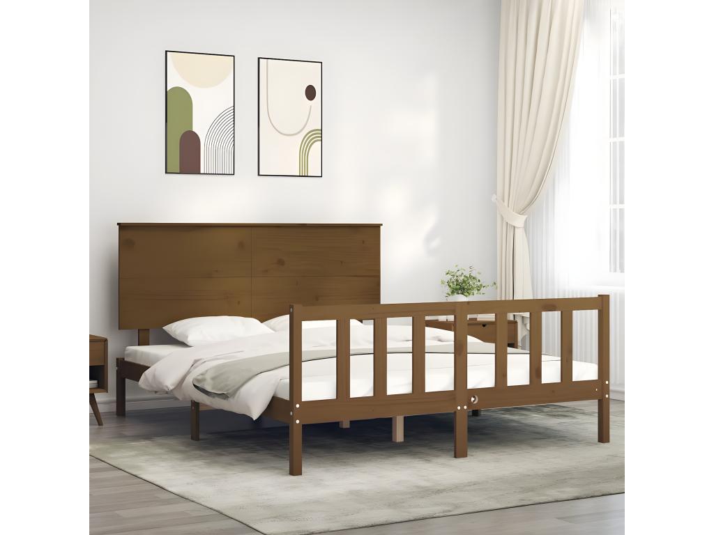 Bed frame without mattress, honey brown, solid wood