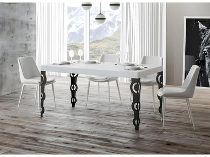 Rectangular oriental table for 6 people, 160cm long, white wood and anthracite metal legs, Meublita