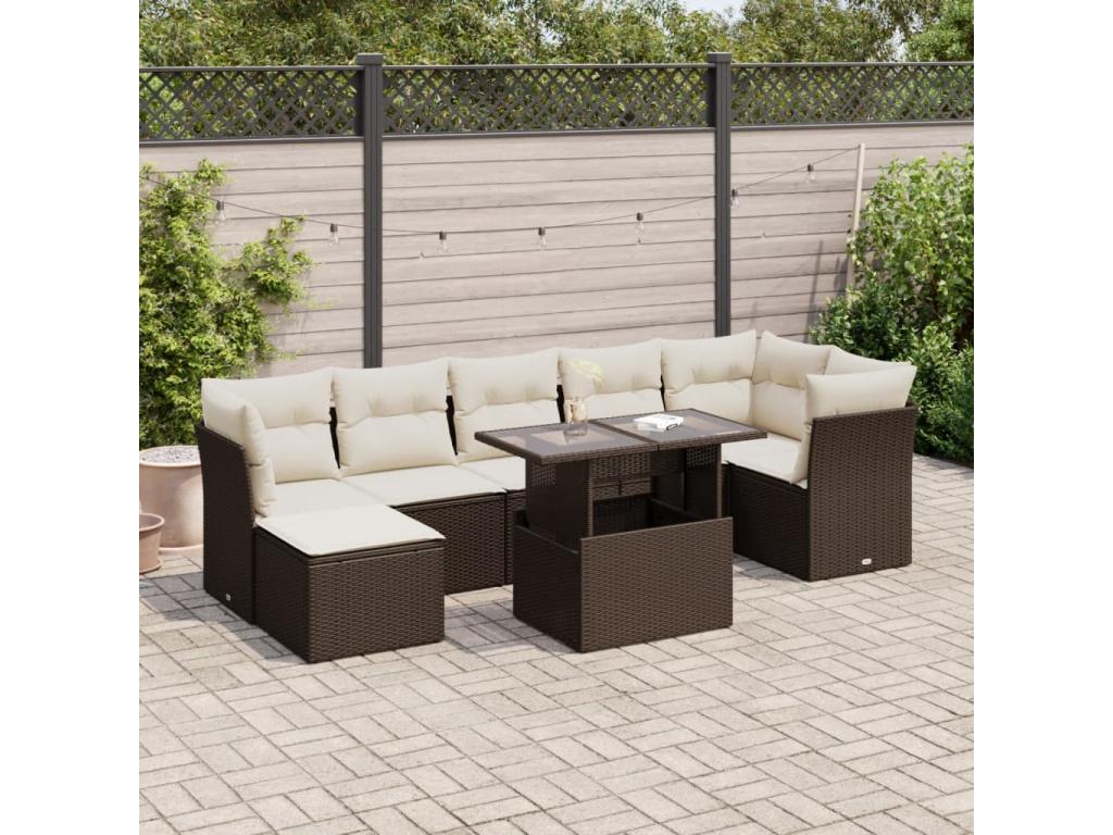 8-piece garden furniture set with brown resin wicker cushions