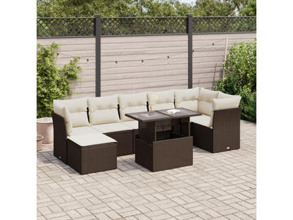 8-piece garden furniture set with brown resin wicker cushions