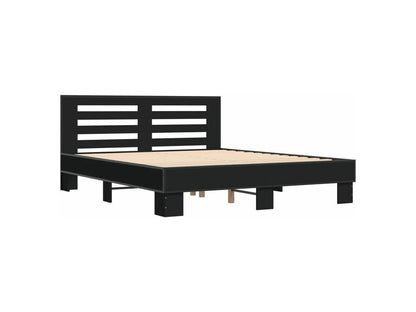 Black bed frame 150x200 engineered wood and metal