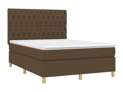 Upholstered bed base with mattress and LED lighting, dark brown, 140x200 cm, fabric