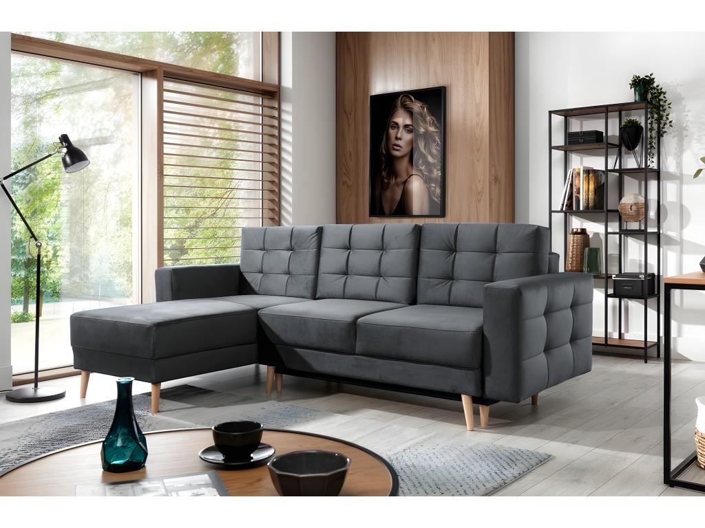 Meublita VELOURS convertible corner sofa - in quality fabric, 5-seater, anthracite grey, left-hand corner (as seen from the front)