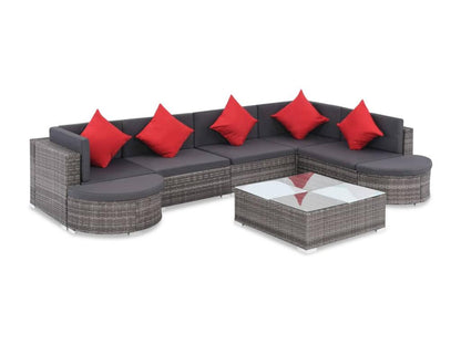 8-piece garden furniture set with cushions, grey woven resin