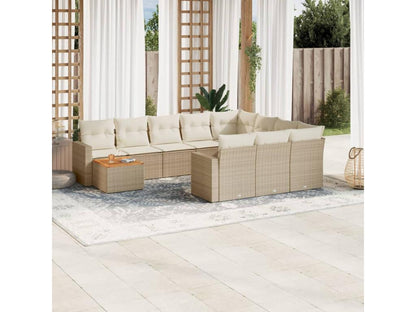 11-piece garden furniture set with beige resin wicker cushions