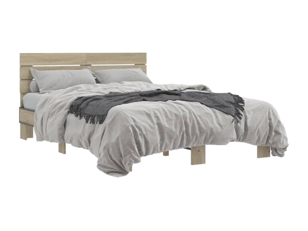 Meublita oak bed frame 120x200 cm engineered wood and metal