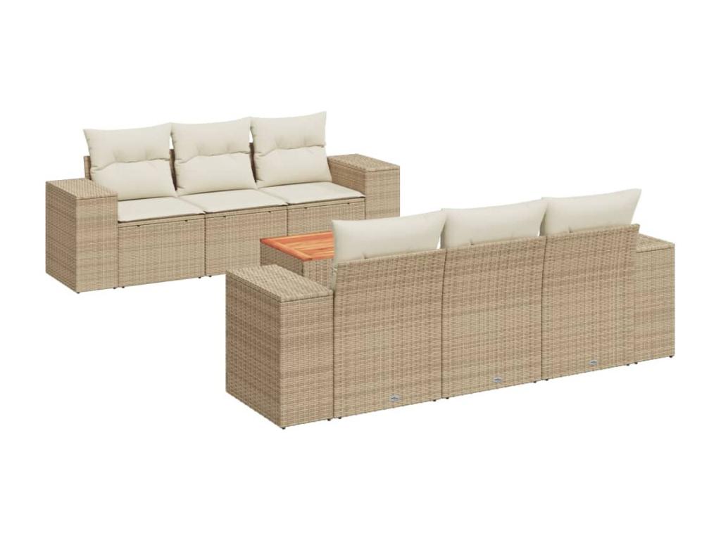 7-piece garden furniture set with cushions, beige woven resin