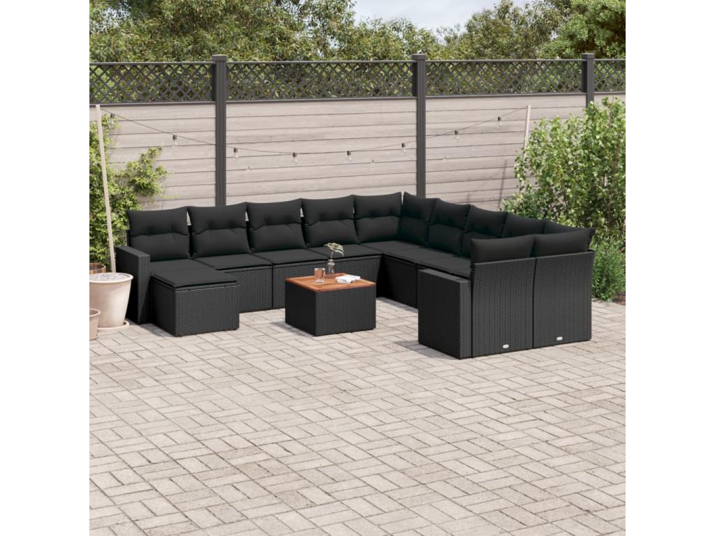 Garden furniture set with cushions, 14 pieces, black woven resin