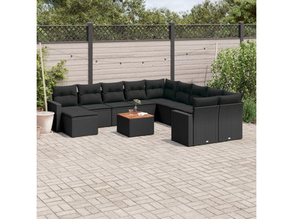 Garden furniture set with cushions, 14 pieces, black woven resin