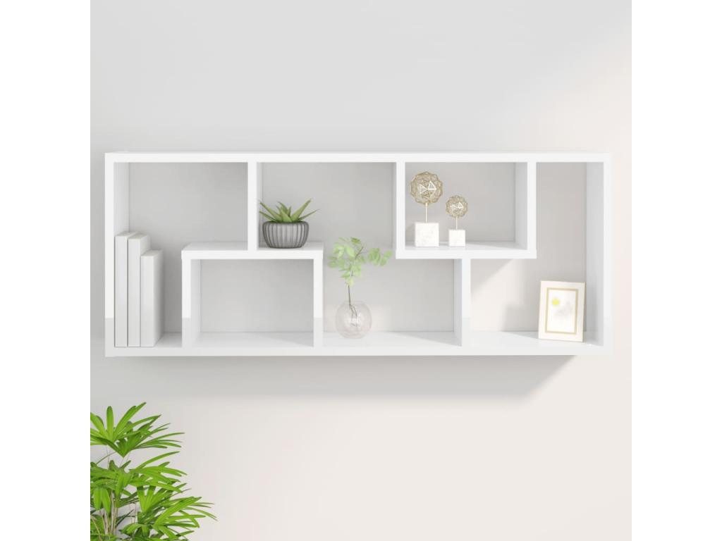 Glossy white wall shelf, 36x16x90 cm, engineered wood
