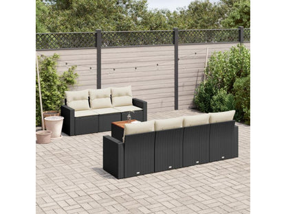 8-piece garden furniture set with cushions, black woven resin