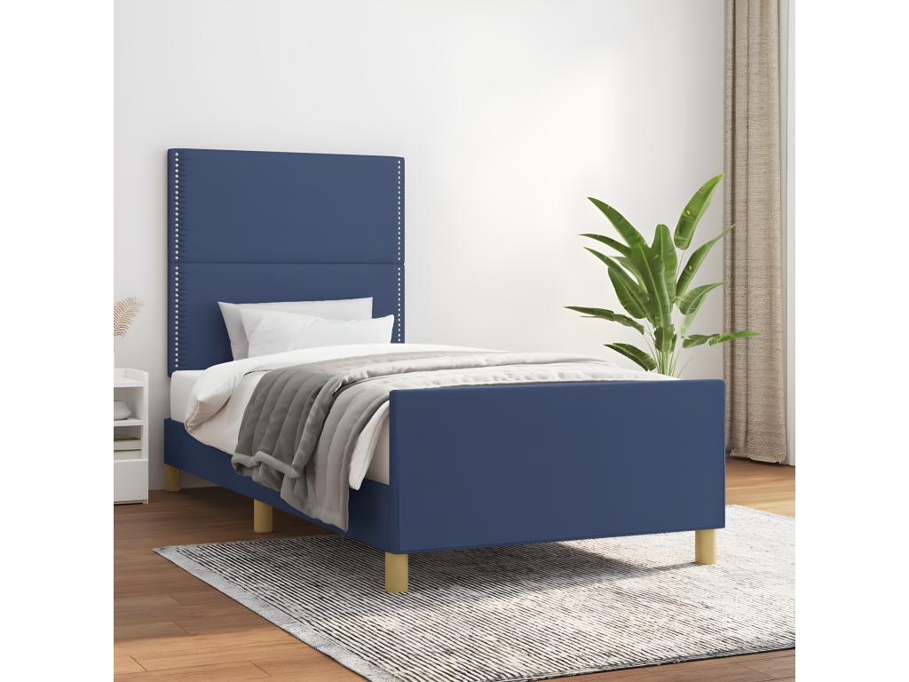 Bed frame with headboard, blue, 90x190 cm, fabric