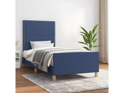 Bed frame with headboard, blue, 90x190 cm, fabric