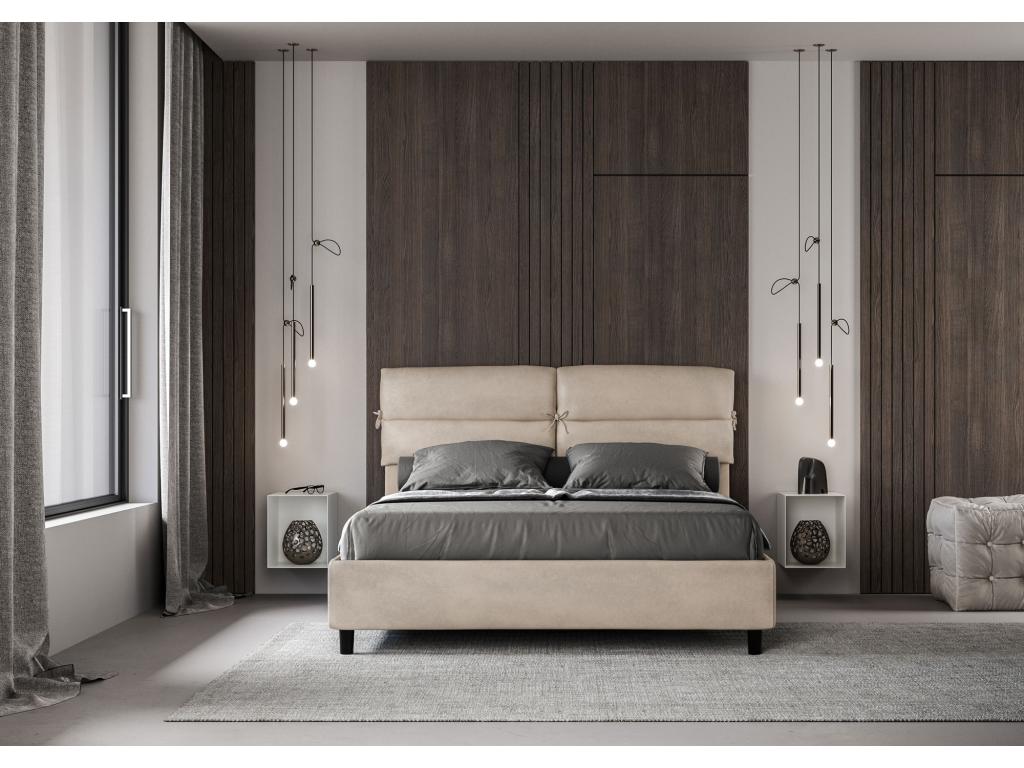 Bed without slatted base, upholstered 160x210 cm, sand microfiber, Meublita