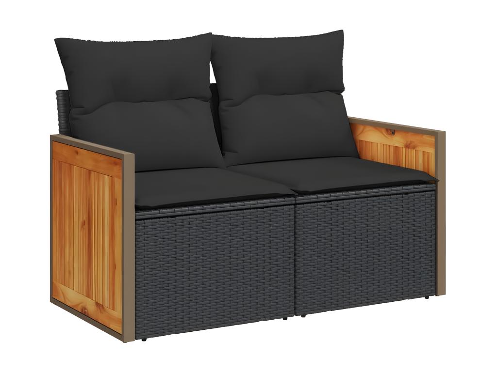 8-piece garden furniture set with cushions, black woven resin
