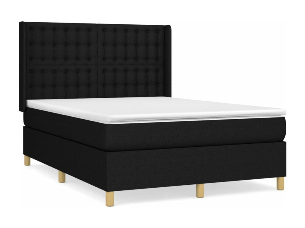 Meublita bed base with black mattress, 140x190 cm, fabric
