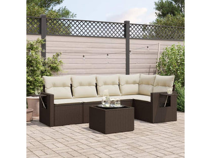 Garden furniture set with cushions, 6 pieces, brown woven resin