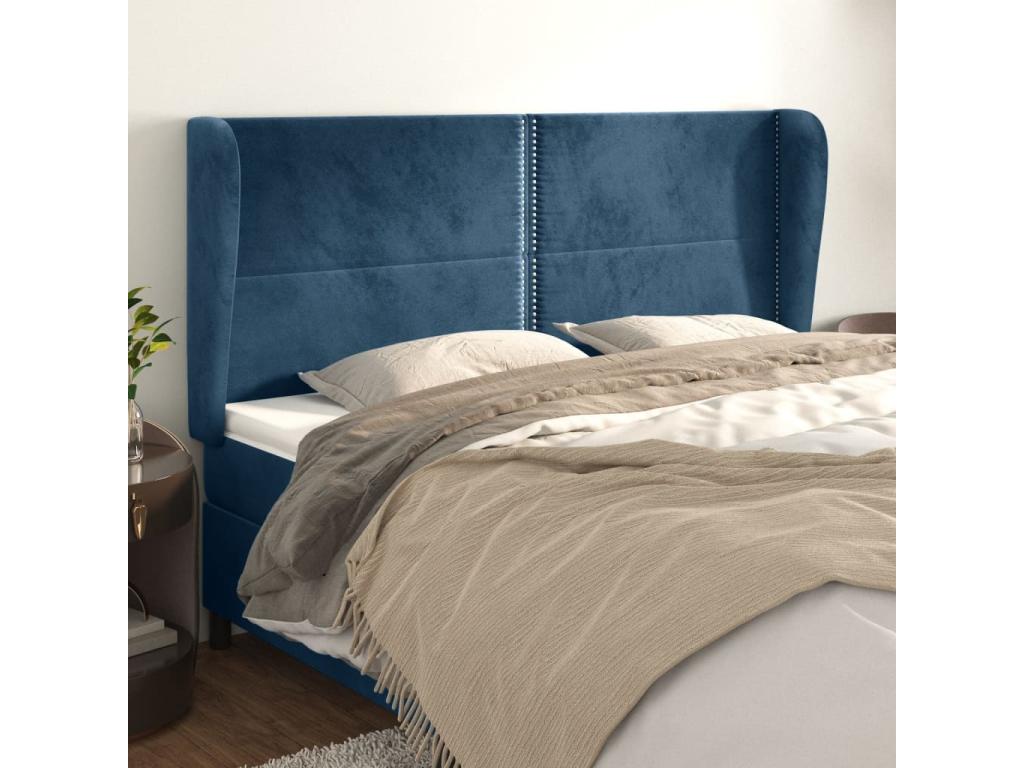 Headboard with wings, Dark Blue, 203x23x118/128 cm, Velvet