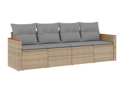 Garden furniture set with cushions, 4 pieces, beige woven resin