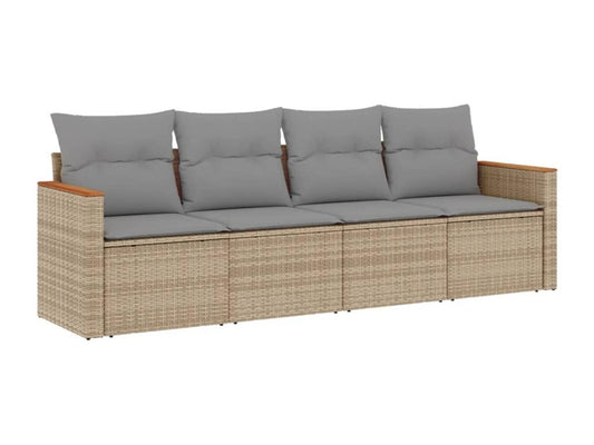 Garden furniture set with cushions, 4 pieces, beige woven resin