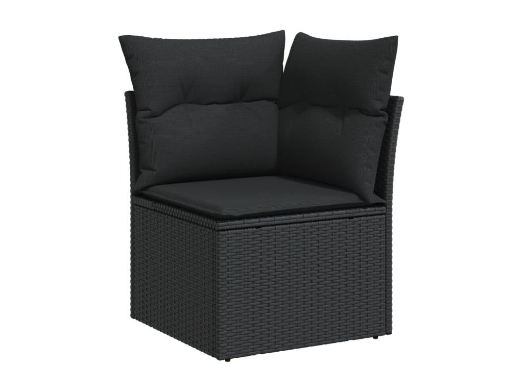 8-piece garden furniture set with cushions, black woven resin