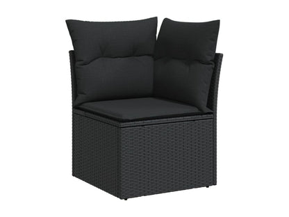 8-piece garden furniture set with cushions, black woven resin