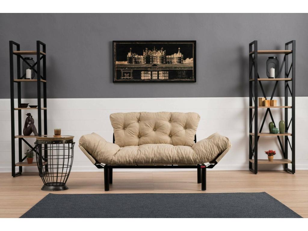 Meublita 2-seater sofa bed, convertible sofa, guest sofa, storage armchair/bed, 155x70 h85 cm, Cream