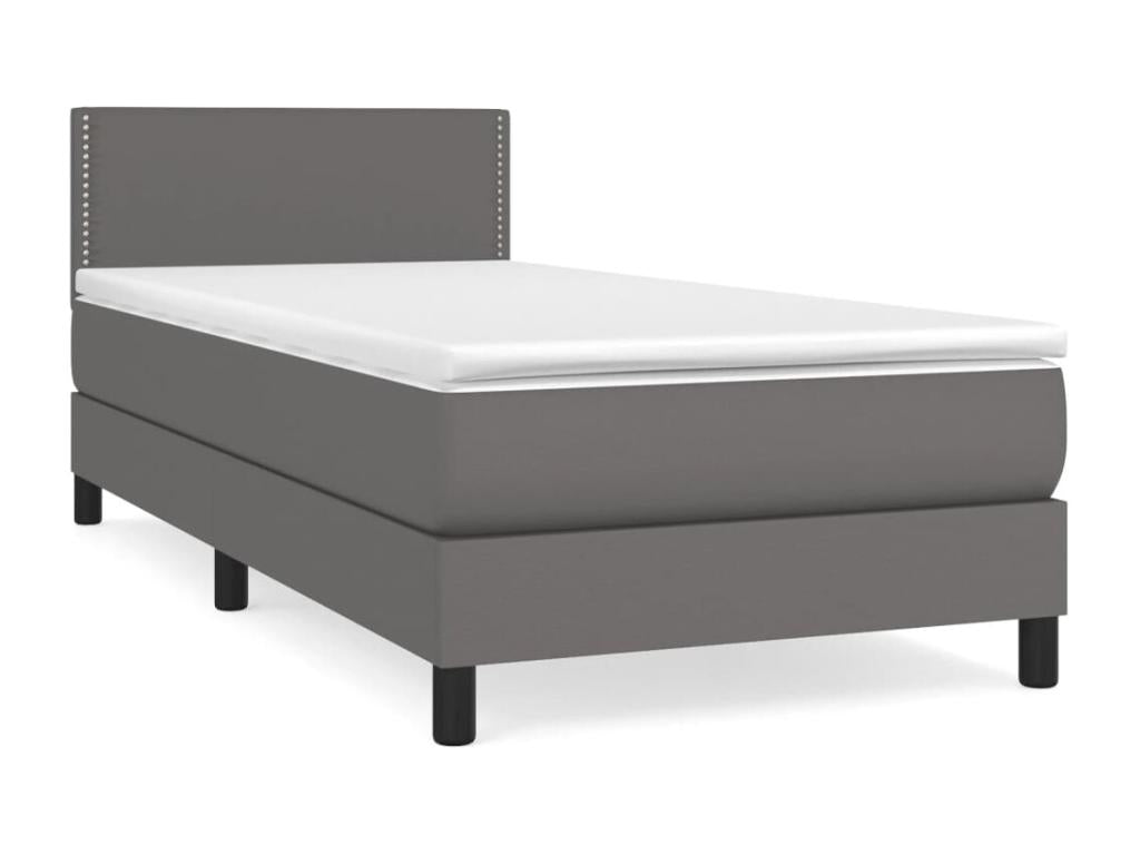Upholstered bed base with mattress, Grey, 90x200 cm, Faux Leather