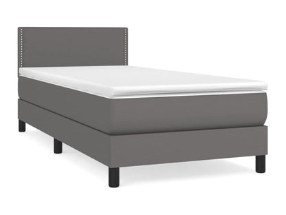 Upholstered bed base with mattress, Grey, 90x200 cm, Faux Leather
