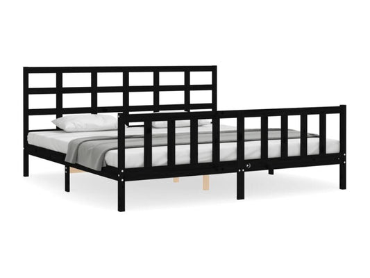 Bed frame with black headboard, 200x200 cm, solid wood