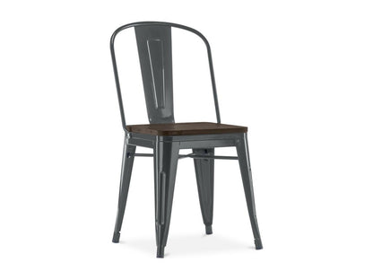Industrial chair in polished steel with a solid brown wood seat, Meublita - Dark Grey color