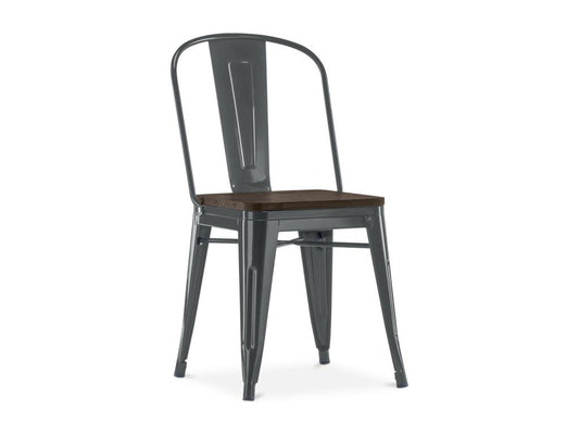 Industrial chair in polished steel with a solid brown wood seat, Meublita - Dark Grey color