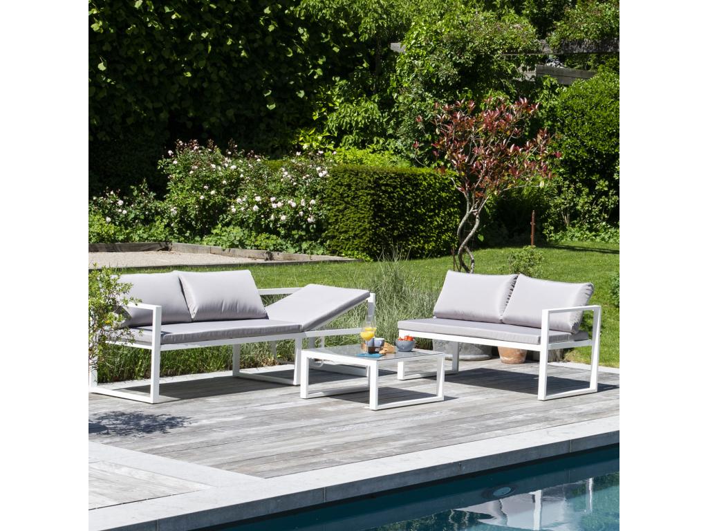 Meublita modular garden furniture set in grey fabric, 4-seater - white aluminium - Meublita