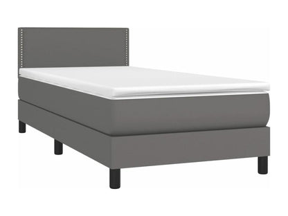 Upholstered bed base with mattress, Grey, 90x200 cm, Faux Leather