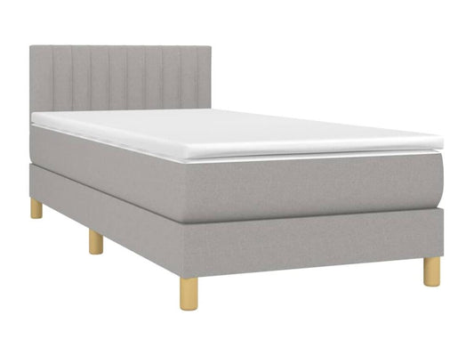 Upholstered bed base with mattress and LED light, light grey, 80x200cm, fabric