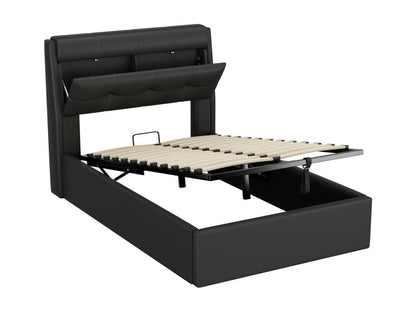 90x200 cm Storage Bed - Faux Leather - Headboard with Storage - Black