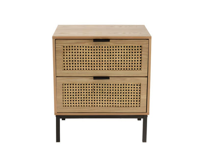 Meublita - Bedside table with 2 drawers, natural cane, black metal legs