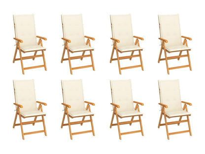 8-piece reclining garden chairs with cushions, solid teak