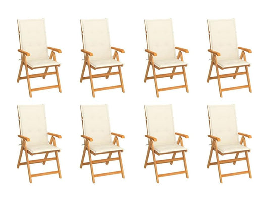 8-piece reclining garden chairs with cushions, solid teak