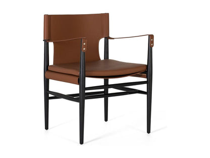 Armchair upholstered in synthetic leather and brown ash wood